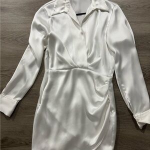 Zara White Satin Long Sleeve Dress